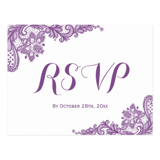 Elegant Lavender Purple Lace Wedding RSVP Postcard