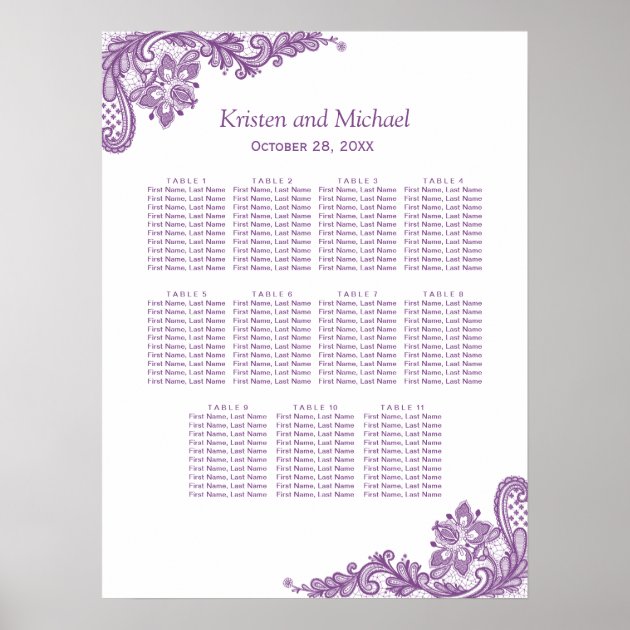 Elegant Lavender Purple Lace Wedding Seating Chart