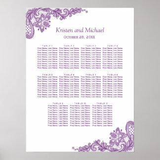 Elegant Lavender Purple Lace Wedding Seating Chart Poster