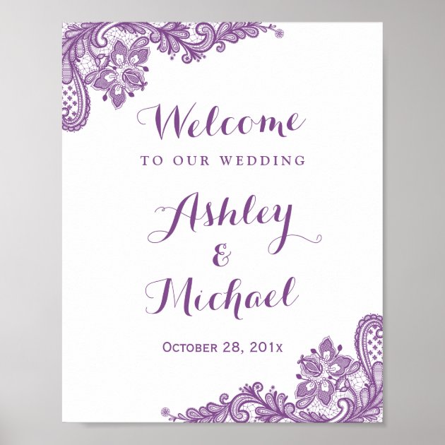 Elegant Lavender Purple Lace Wedding Sign Poster
