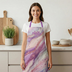 Elegant Lavender Purple Marble Agate Rose Gold  Apron