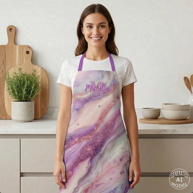 Elegant Lavender Purple Marble Agate Rose Gold  Apron (Creator Uploaded)