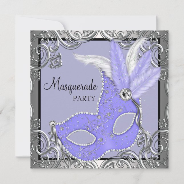 Elegant Lavender Purple Mask Masquerade Party Invitation (Front)