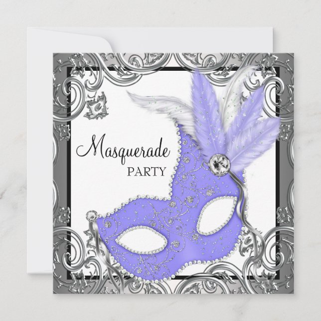 Elegant Lavender Purple Mask Masquerade Party Invitation (Front)