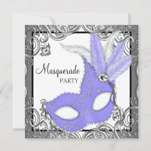 Elegant Lavender Purple Mask Masquerade Party Invitation