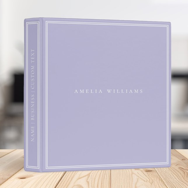 Elegant Lavender Purple Minimalist Monogram Name 3 Ring Binder (Creator Uploaded)