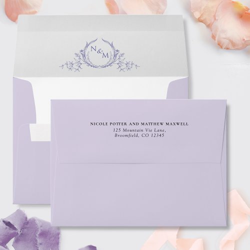 Elegant Lavender Purple Monogram Wedding Envelope