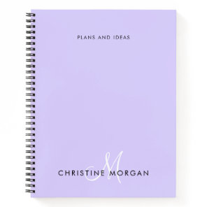 Elegant lavender purple name monogram initial  notebook