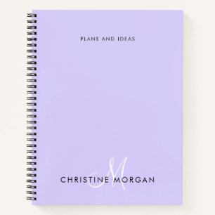Elegant lavender purple name monogram initial  notebook