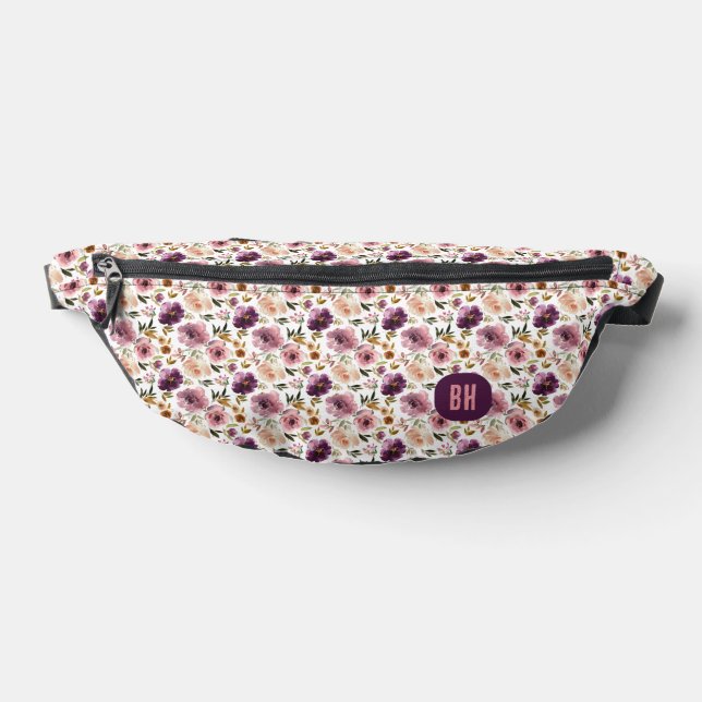 Elegant Lavender Purple Pink Roses Floral Fanny Pack (Lay Down)