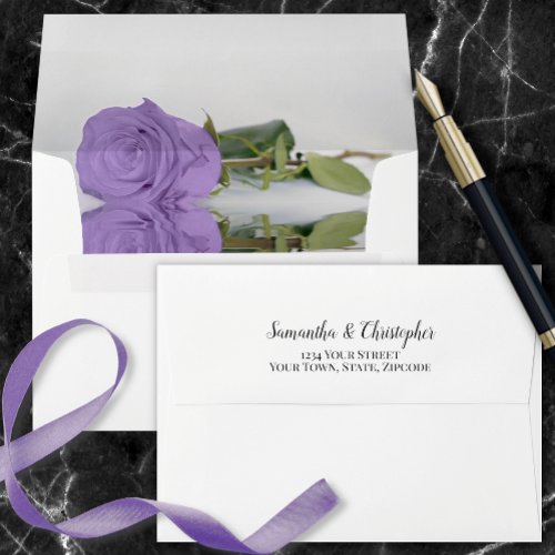 Elegant Lavender Purple Reflecting Rose Wedding Envelope
