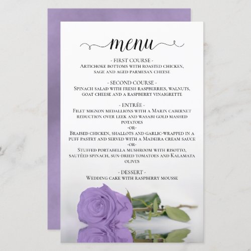 Elegant Lavender Purple Rose Budget Wedding Menu