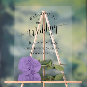 Elegant Lavender Purple Rose Chic Wedding Welcome Acrylic Sign