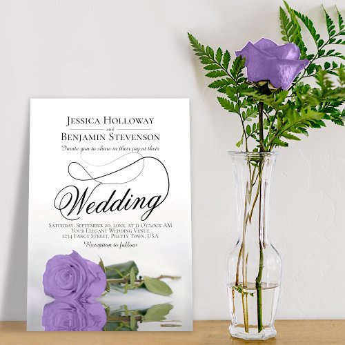Elegant Lavender Purple Rose Classy Script Wedding Invitation