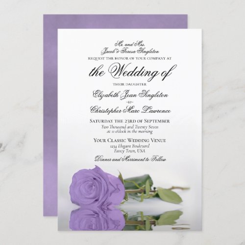 Elegant Lavender Purple Rose Formal Wedding Invitation