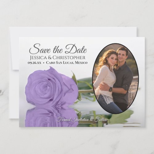 Elegant Lavender Purple Rose Oval Photo Wedding Save The Date