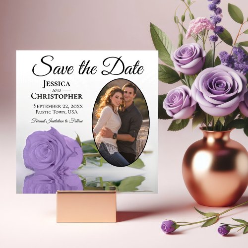Elegant Lavender Purple Rose  Oval Photo Wedding Save The Date