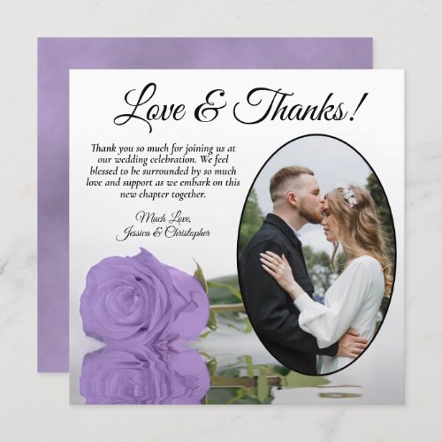 Elegant Lavender Purple Rose Oval Photo Wedding Thank You Card