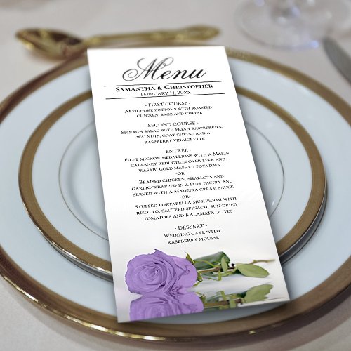 Elegant Lavender Purple Rose Reflections Wedding Menu