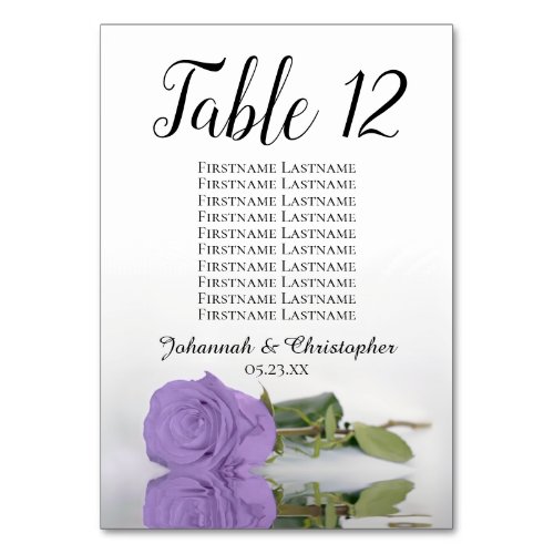 Elegant Lavender Purple Rose Seating Chart Wedding Table Number