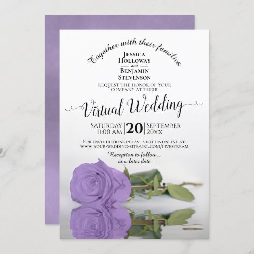 Elegant Lavender Purple Rose Virtual Wedding Invitation