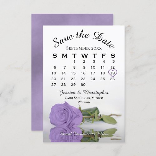 Elegant Lavender Purple Rose Wedding Calendar Save The Date