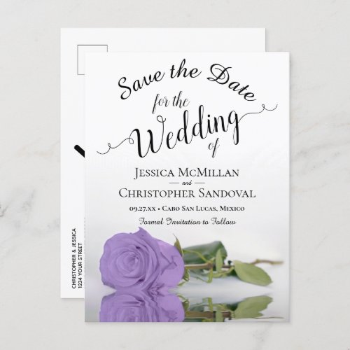 Elegant Lavender Purple Rose Wedding Save the Date Announcement Postcard