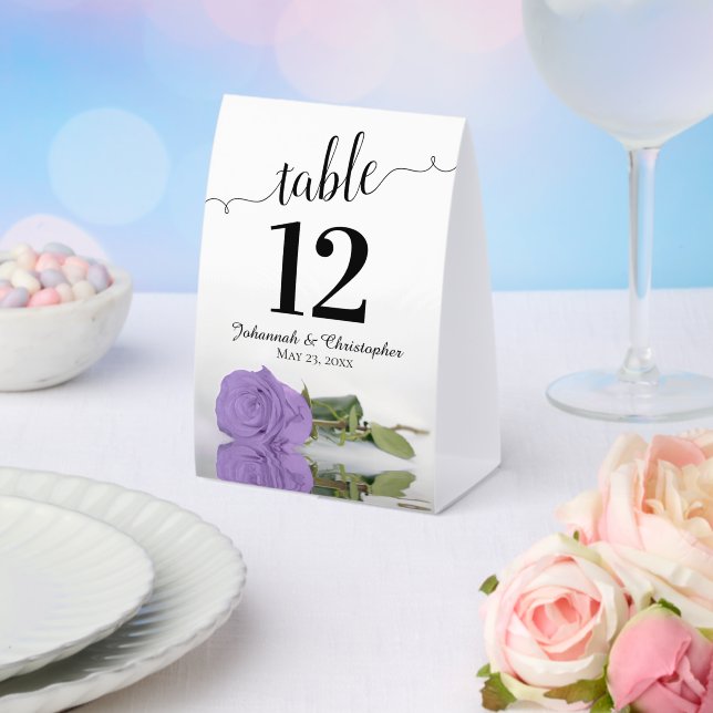 Elegant Lavender Purple Rose Wedding Table Number Paper Table Tent (Insitu(Wedding))