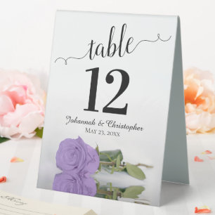 Elegant Lavender Purple Rose Wedding Table Number Table Tent