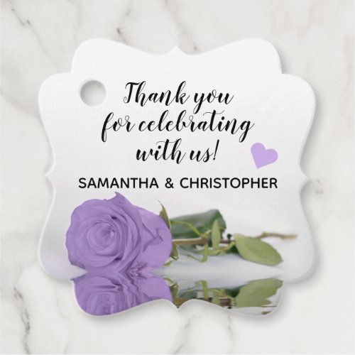 Elegant Lavender Purple Rose Wedding Thank You Favor Tags