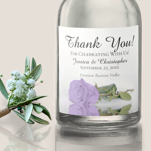 Elegant Lavender Purple Rose Wedding Thank You Liquor Bottle Label