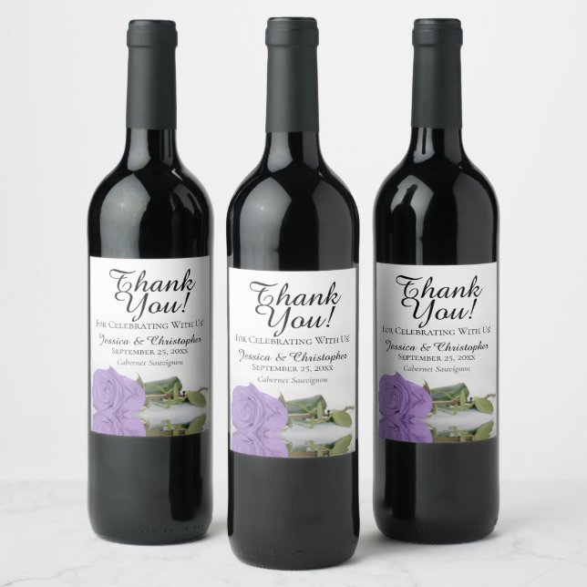 Elegant Lavender Purple Rose Wedding Thank You Wine Label (Bottles)