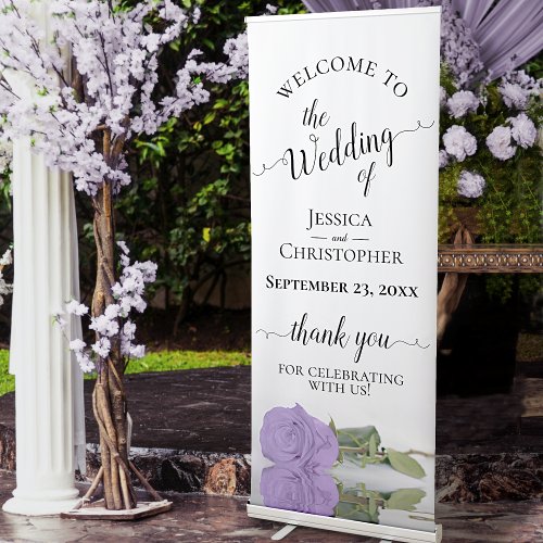 Elegant Lavender Purple Rose Wedding Welcome Retractable Banner