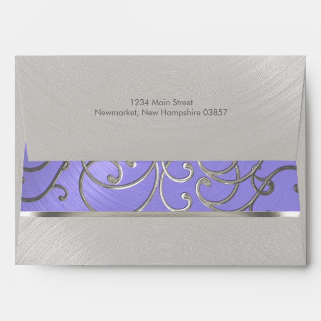 Elegant Lavender Purple Silver Filigre Envelope (Back (Top Flap))