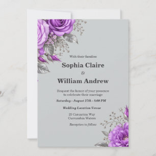 Elegant Lavender Purple Silver Floral Wedding Invitation