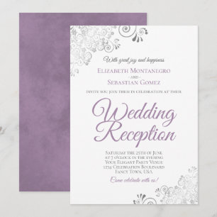 Elegant Lavender Purple & Silver Wedding Reception Invitation