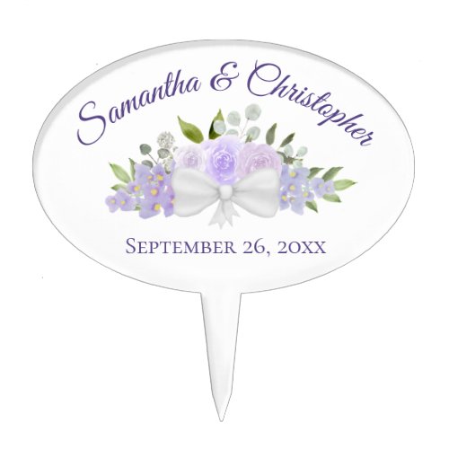 Elegant Lavender Purple Watercolor Floral Wedding Cake Topper