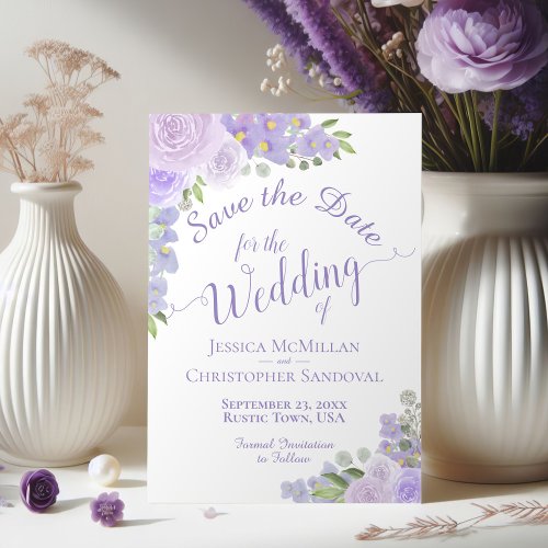 Elegant Lavender Purple Watercolor Floral Wedding Save The Date