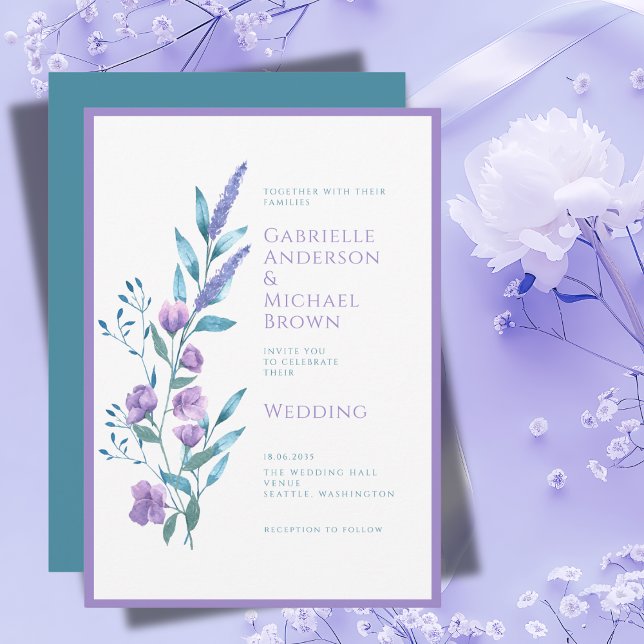 Elegant Lavender Purple Watercolor Wedding Card (Creator Uploaded)
