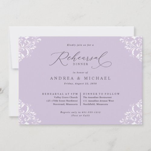 Elegant Lavender Purple Wedding Rehearsal Dinner Invitation