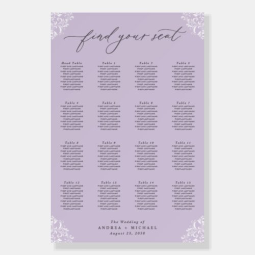 Elegant Lavender Purple Wedding Seating Chart Foam Board