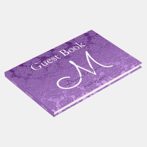 Elegant Lavender Purple White Burgundy Monogram Guest Book