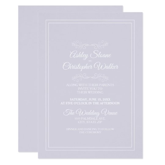 Elegant Lavender Purple White Wedding Invitation Zazzle Elegant Lavender Purple White Wedding Invitation