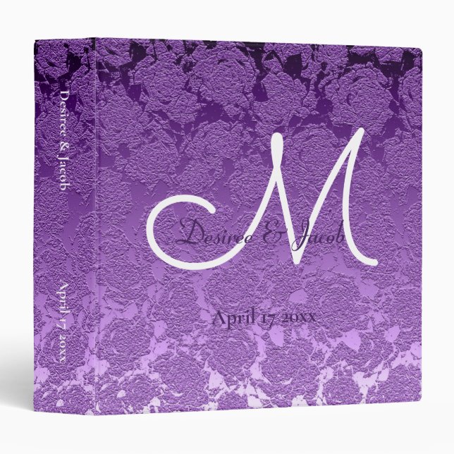 Elegant Lavender Purple White Wedding Monogram 3 Ring Binder (Front/Spine)