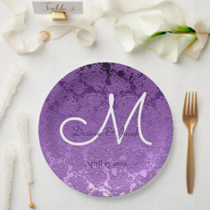 Elegant Lavender Purple White Wedding Monogram Paper Plates