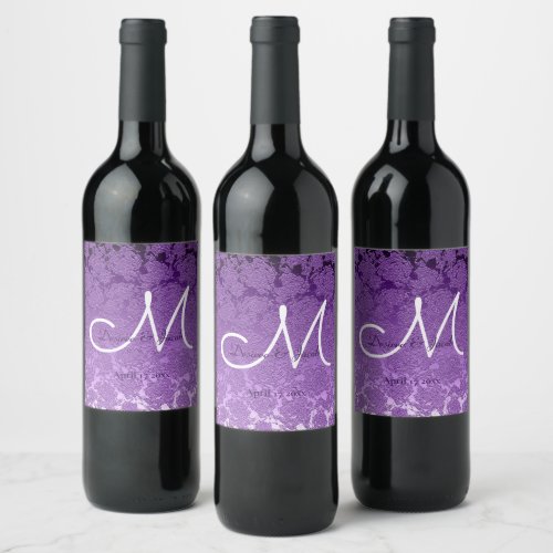 Elegant Lavender Purple White Wedding Monogram Wine Label