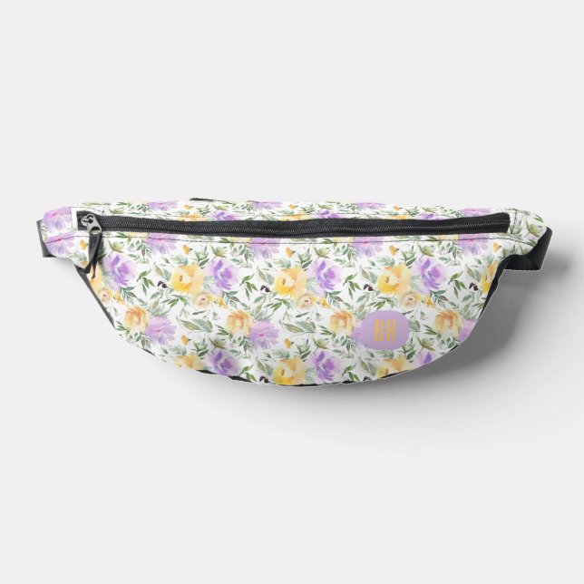 Elegant Lavender Purple Yellow Roses Floral Fanny Pack (Lay Down)
