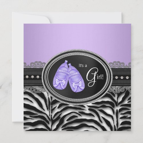 Elegant Lavender Purple Zebra Baby Shower Custom Announcement