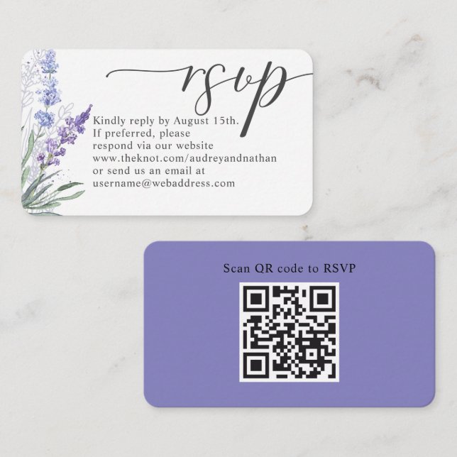 Elegant Lavender QR Code RSVP Wedding Enclosure Card (Front/Back)