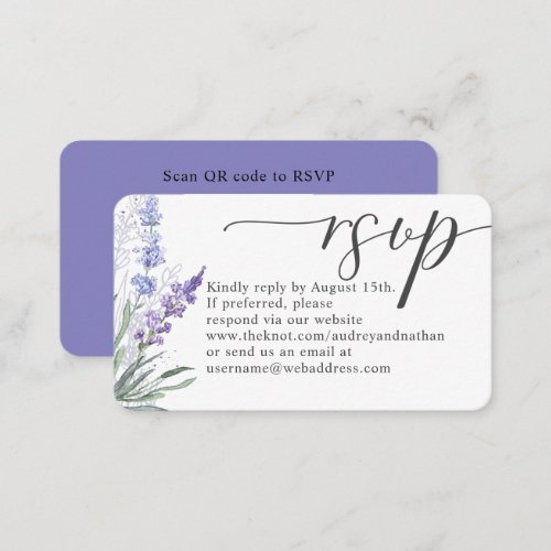 Elegant Lavender QR Code RSVP Wedding Enclosure Card